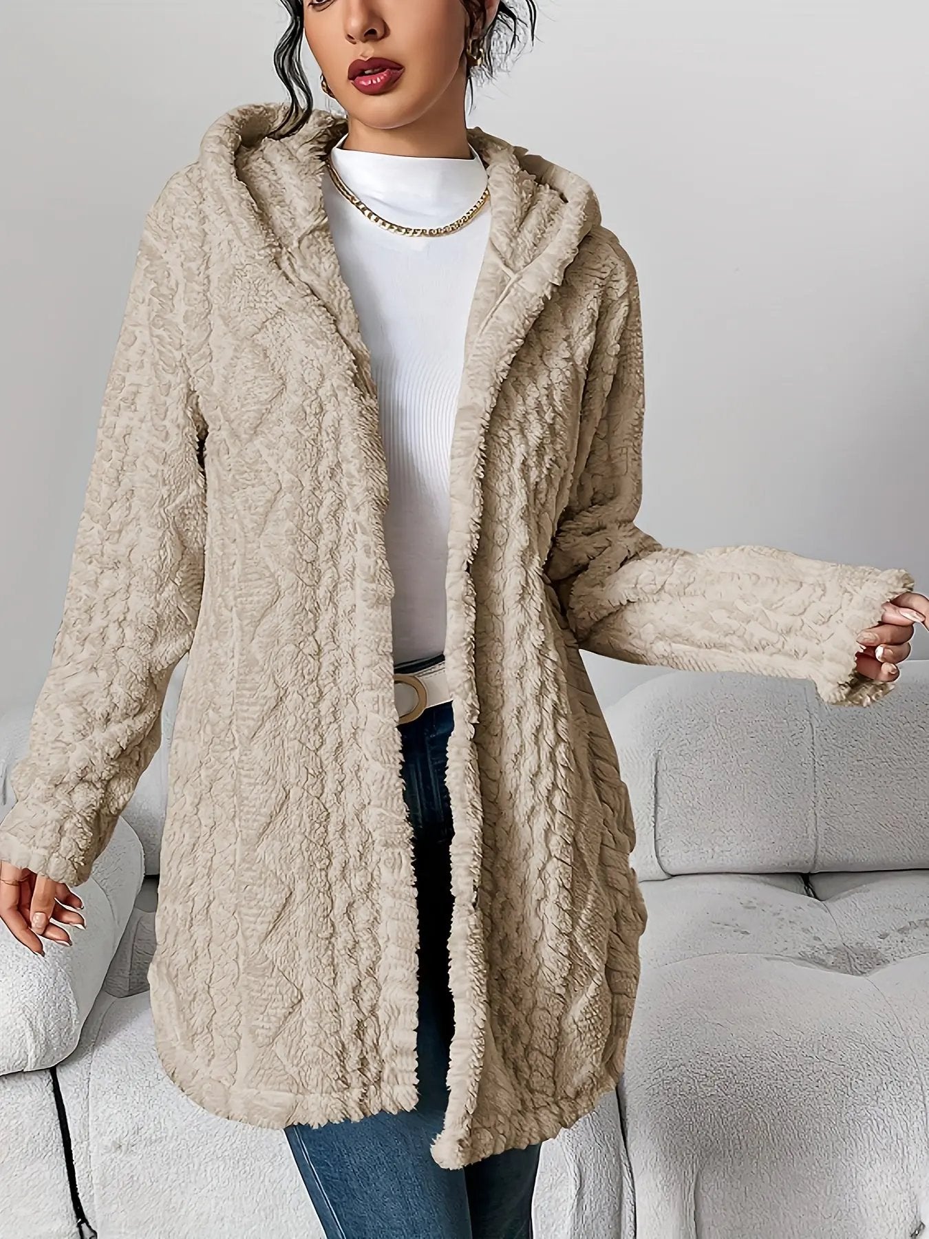 Women’s Hooded Jacquard Plush Cardigan SOLELII