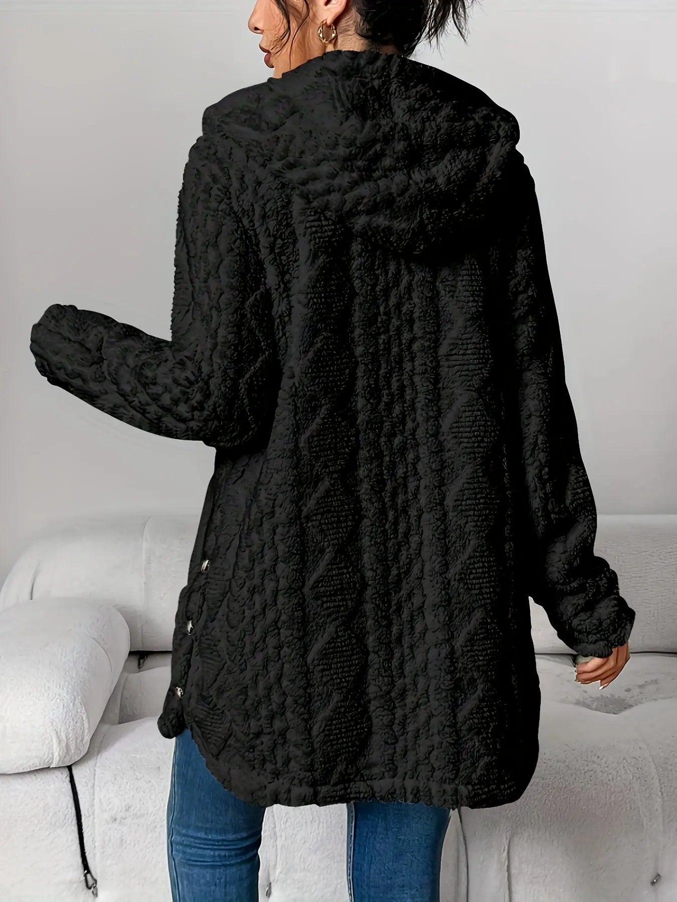 Women’s Hooded Jacquard Plush Cardigan SOLELII