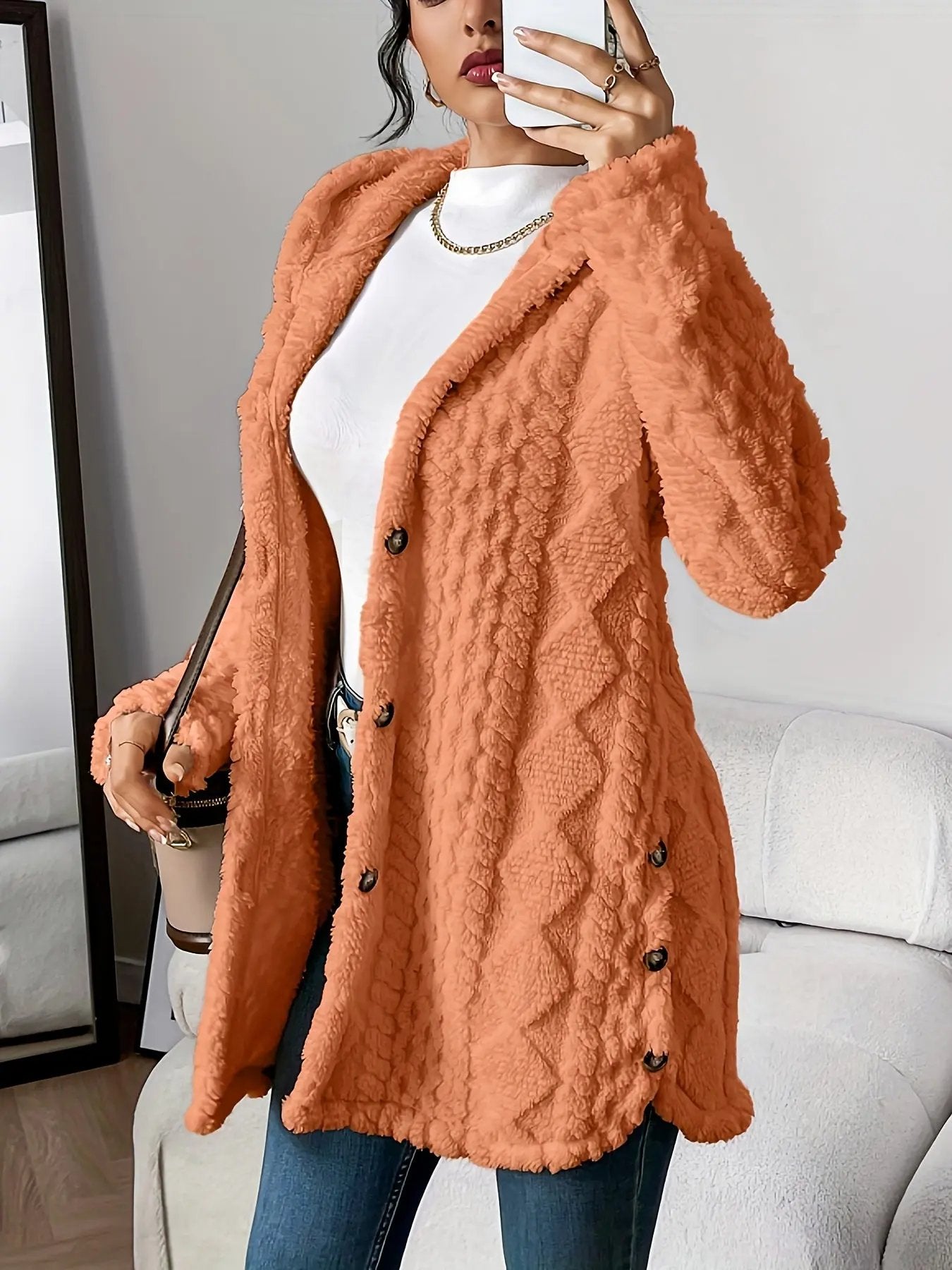 Women’s Hooded Jacquard Plush Cardigan SOLELII