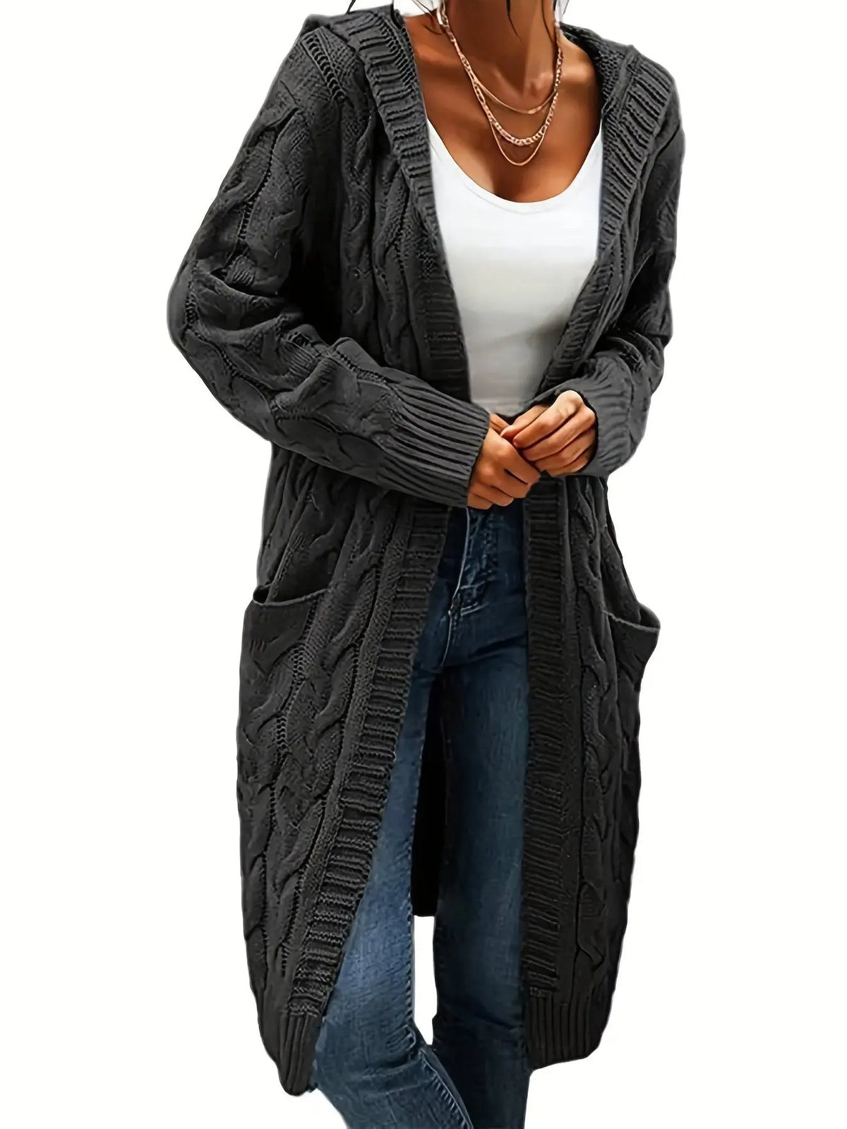 WOMEN’S MID-LENGTH HOODED KNIT CARDIGAN SOLELII