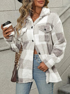 WOMEN’S PLAID FUZZY BUTTON JACKET SOLELII