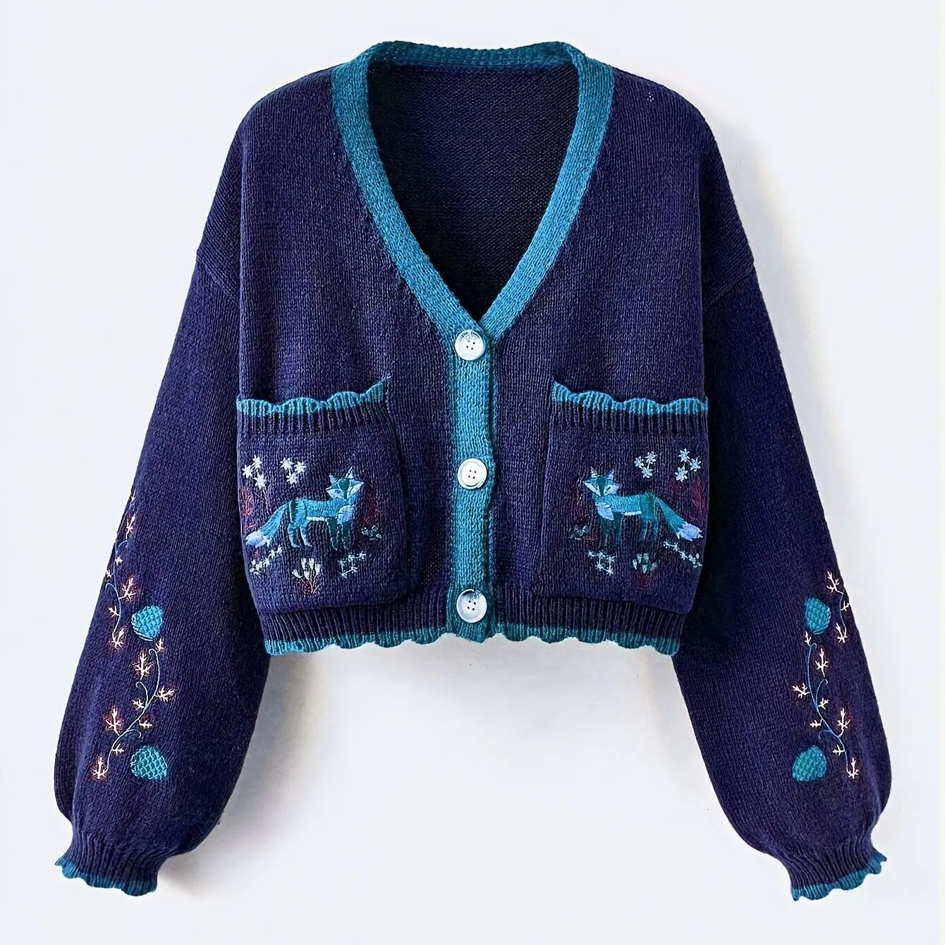 WOMEN’S EMBROIDERED COLOR BLOCK CARDIGAN SOLELII