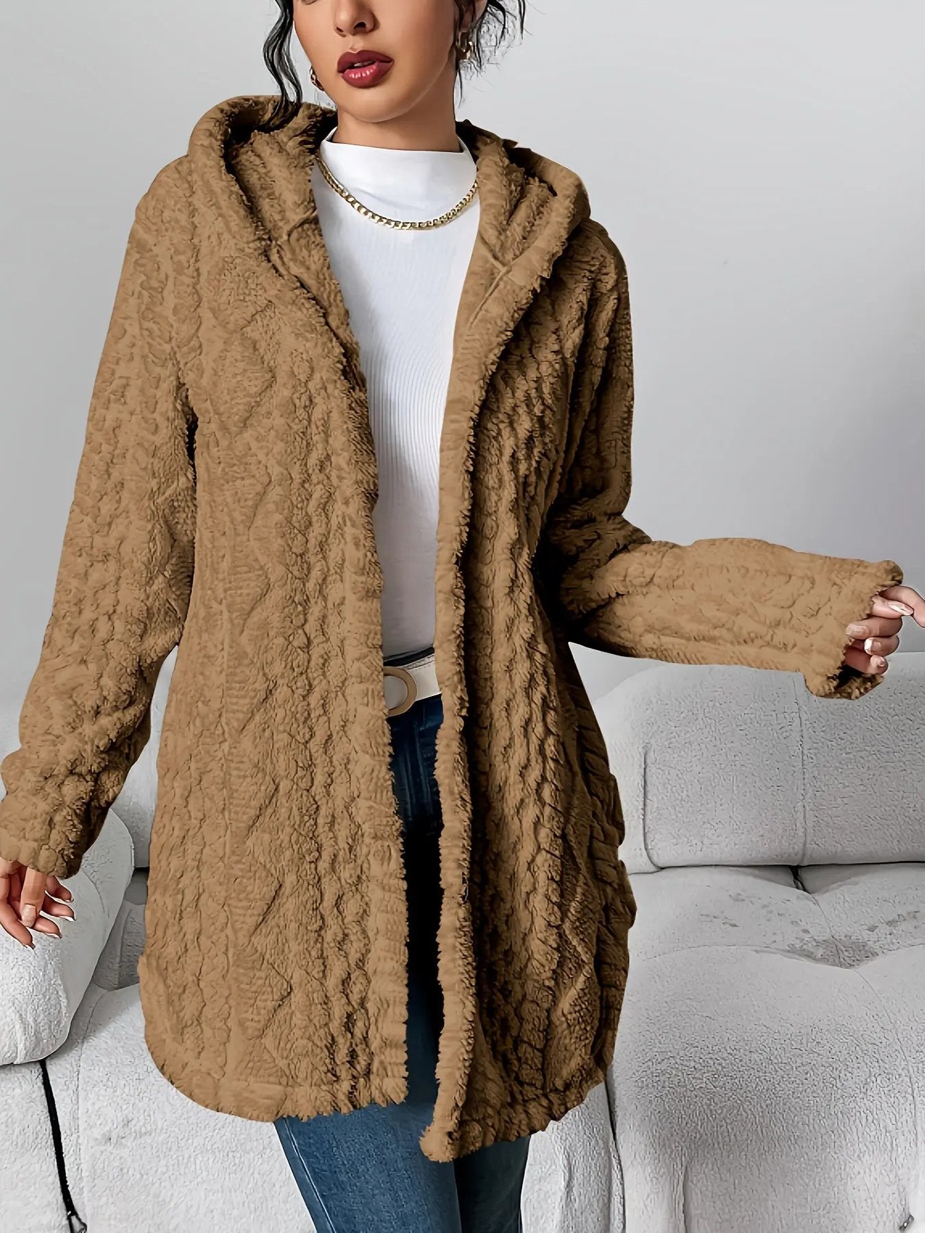 Women’s Hooded Jacquard Plush Cardigan SOLELII