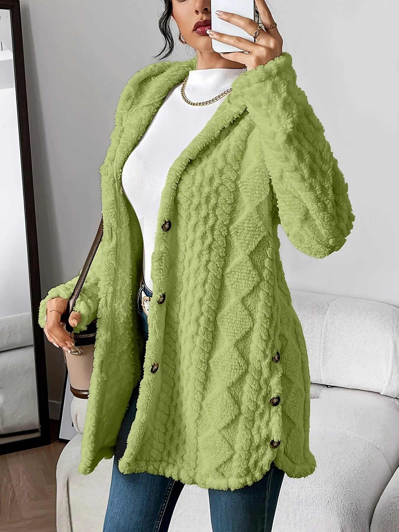 Women’s Hooded Jacquard Plush Cardigan SOLELII