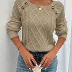 WOMEN’S SQUARE NECK BUTTON KNIT SWEATER SOLELII
