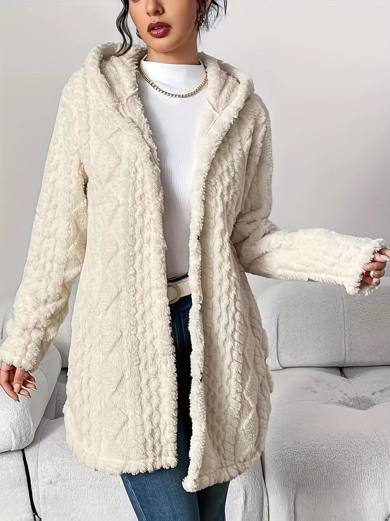 Women’s Hooded Jacquard Plush Cardigan SOLELII