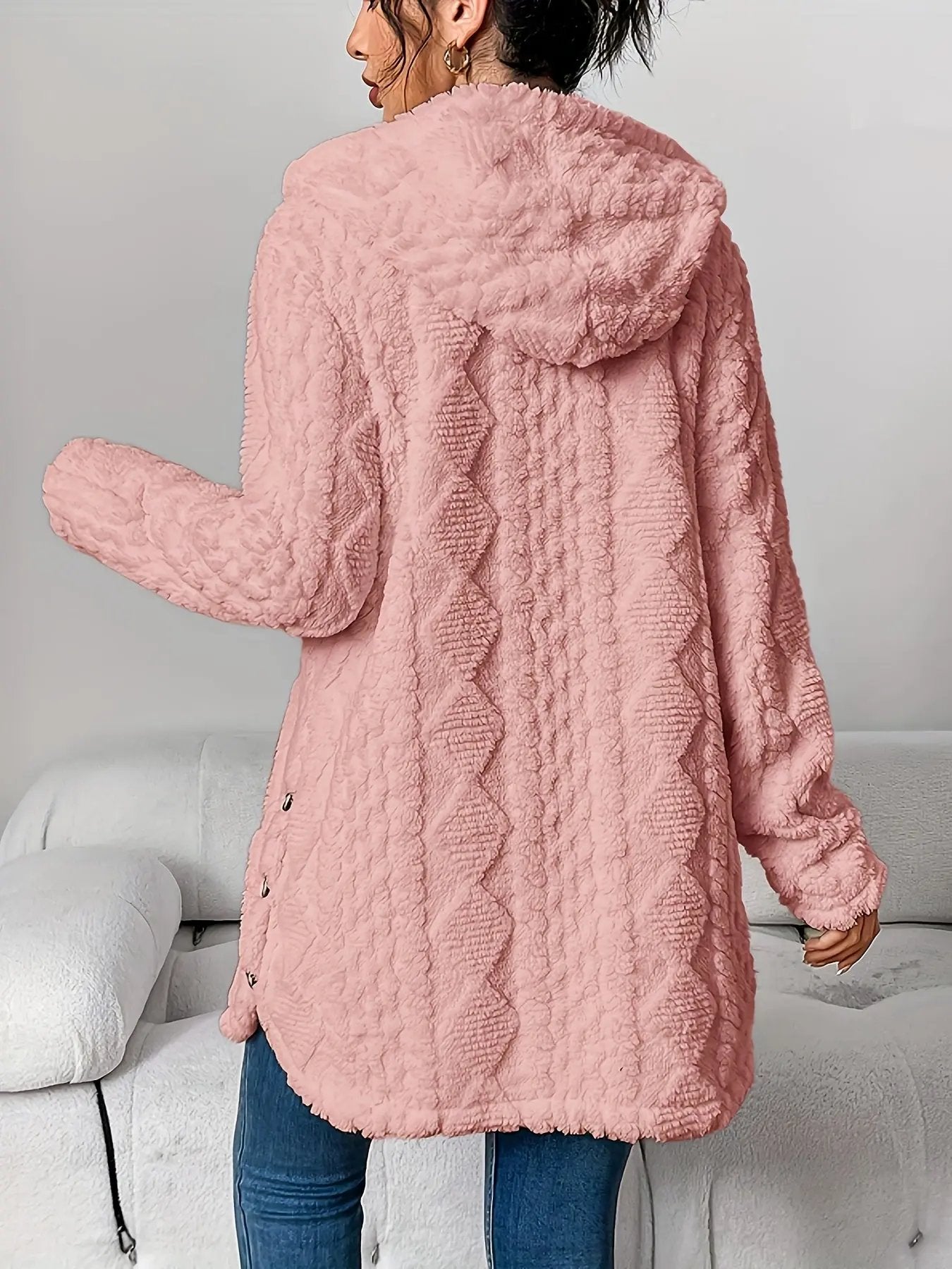 Women’s Hooded Jacquard Plush Cardigan SOLELII