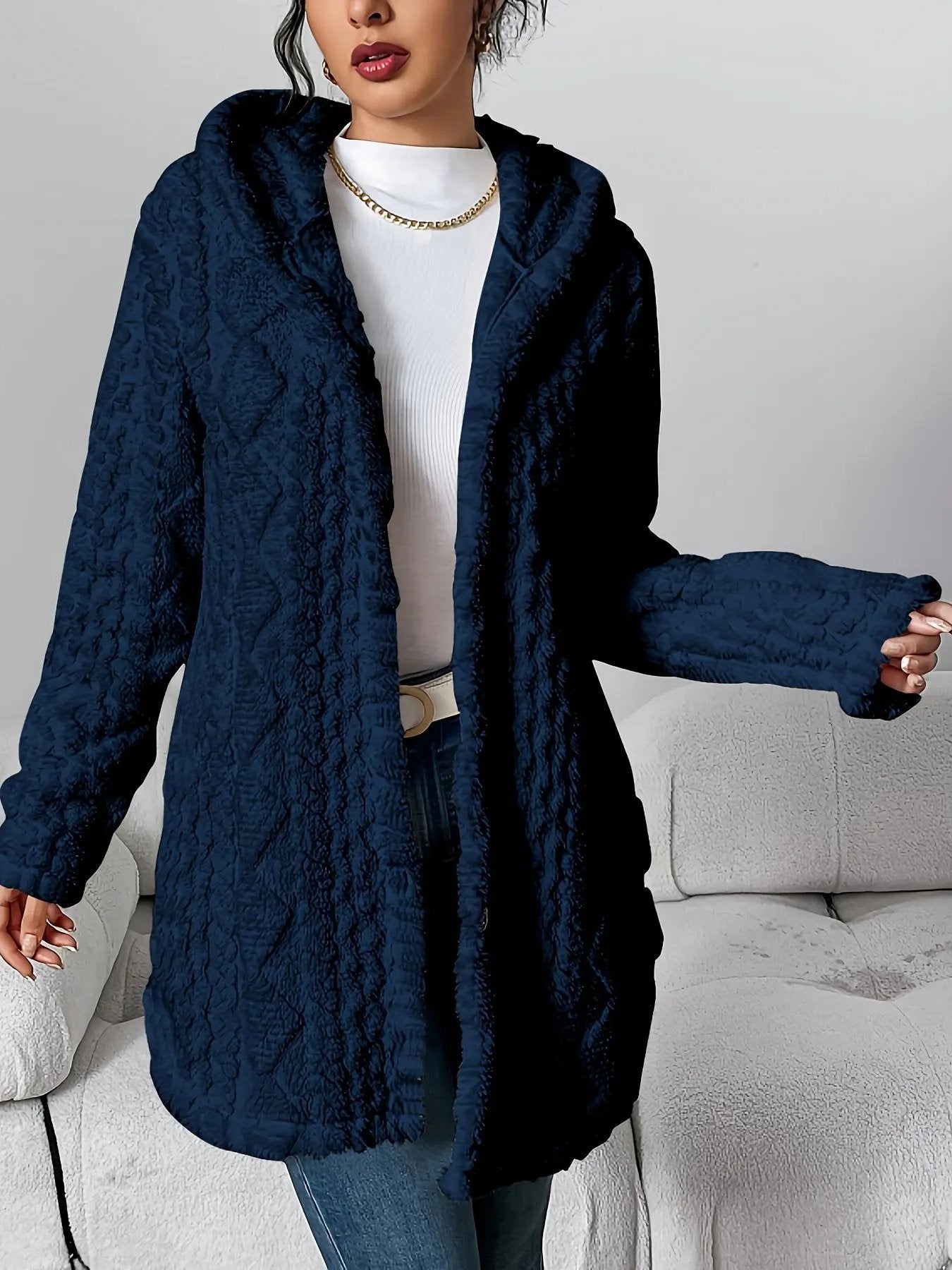 Women’s Hooded Jacquard Plush Cardigan SOLELII