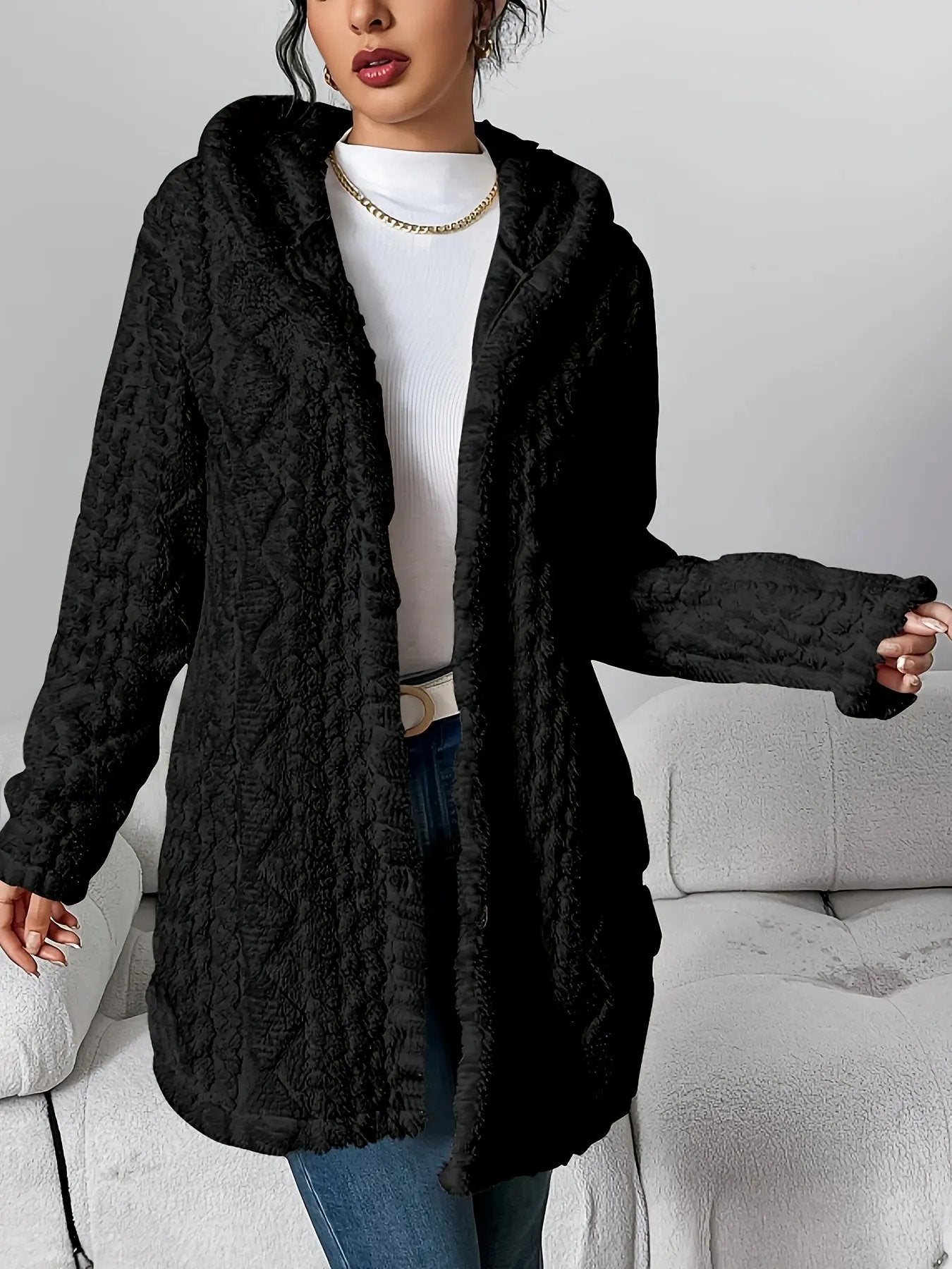 Women’s Hooded Jacquard Plush Cardigan SOLELII