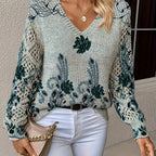 WOMEN’S ELEGANT V-NECK FLORAL SWEATER SOLELII