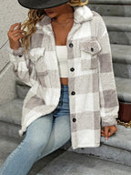 WOMEN’S PLAID FUZZY BUTTON JACKET SOLELII