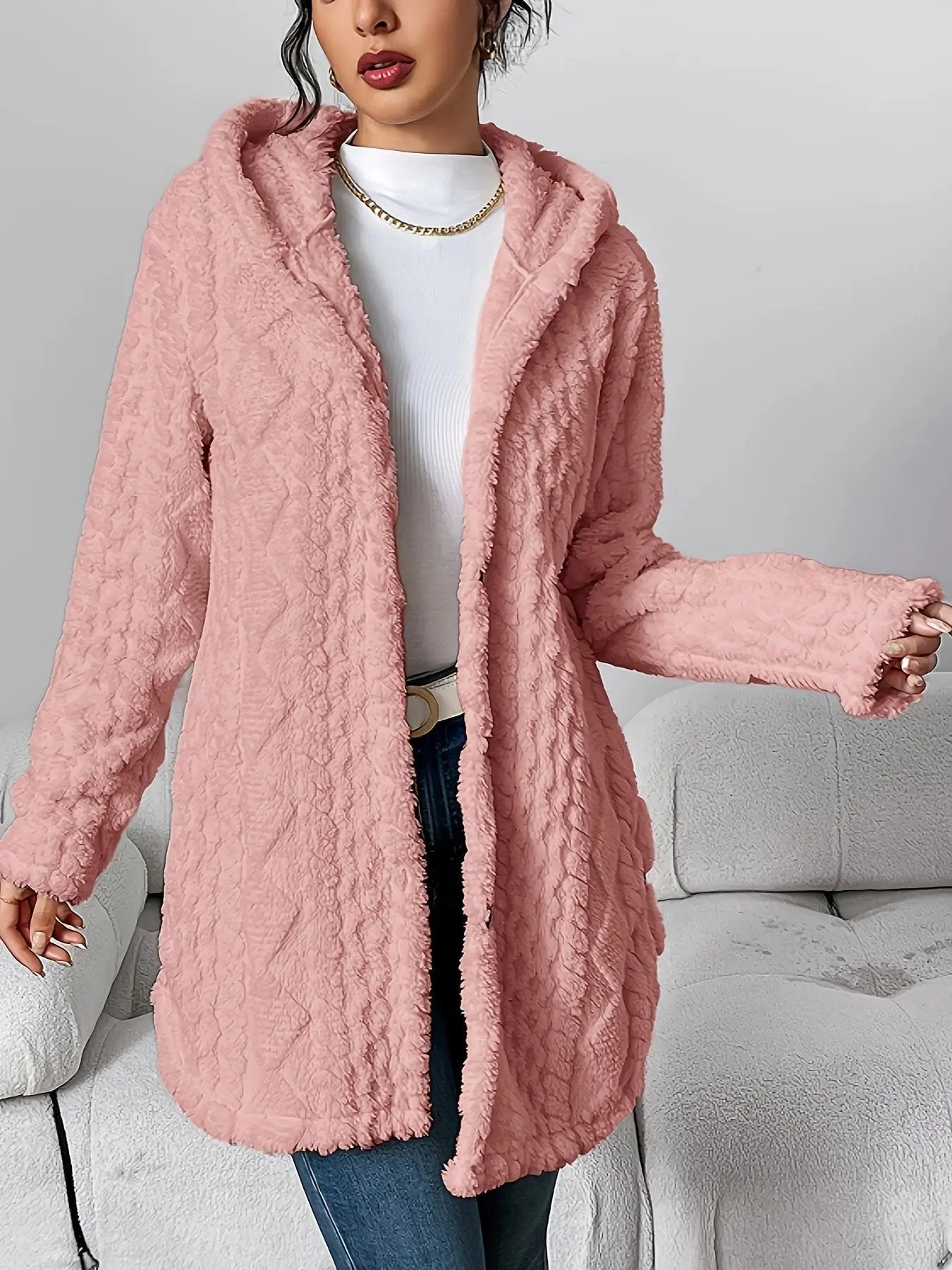 Women’s Hooded Jacquard Plush Cardigan SOLELII