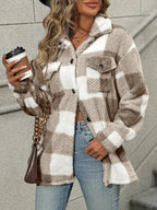 WOMEN’S PLAID FUZZY BUTTON JACKET SOLELII