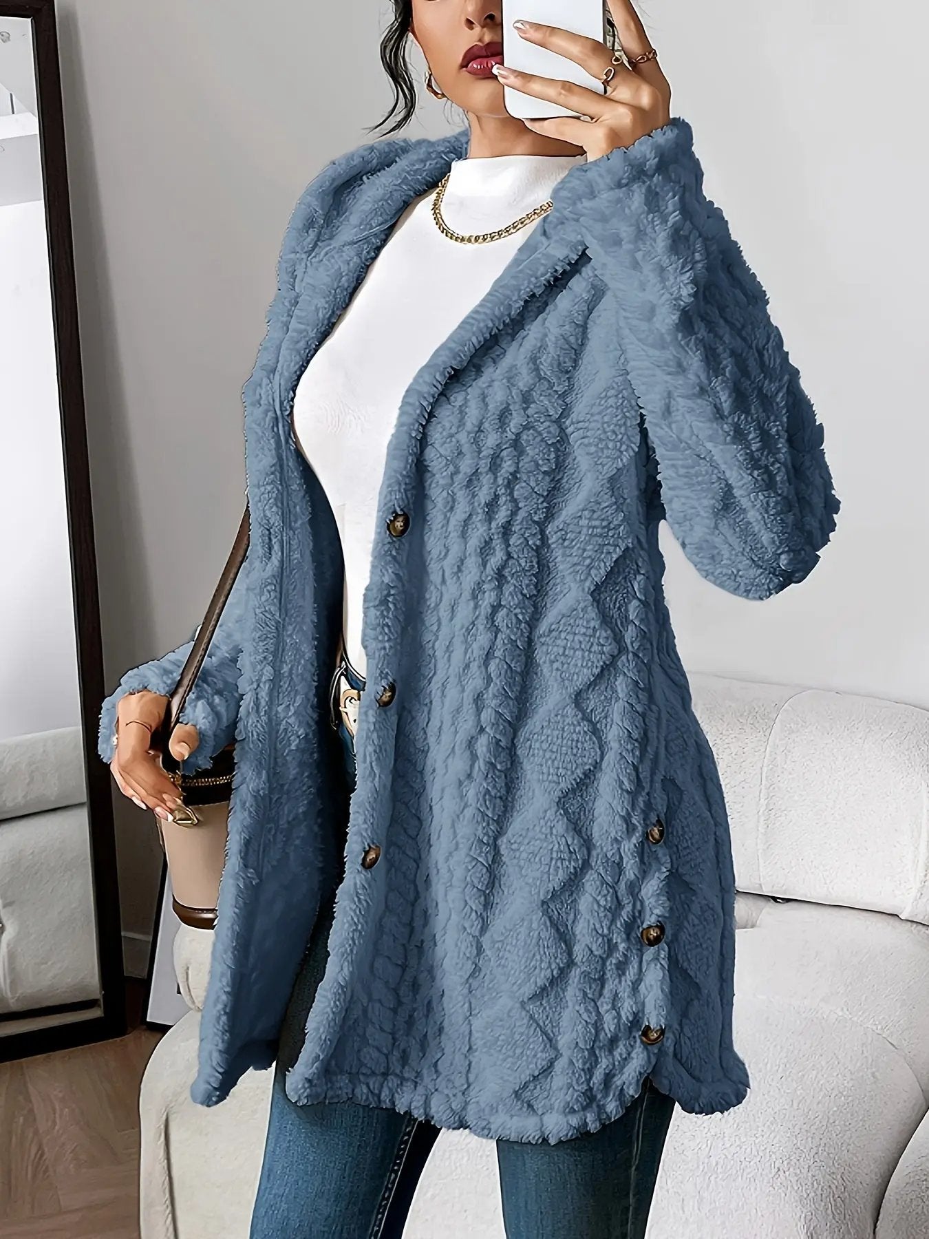 Women’s Hooded Jacquard Plush Cardigan SOLELII