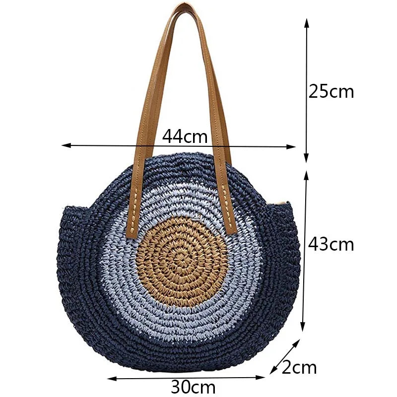 WOVEN ROUND STRAW ZIPPER BAG