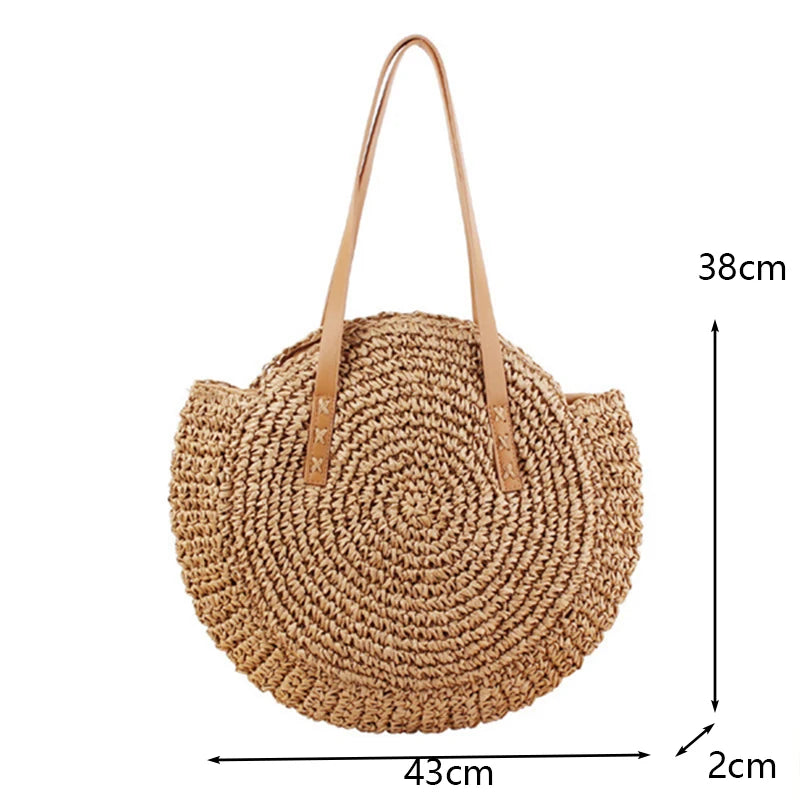 VINTAGE ROUND BEACH STRAW BAG