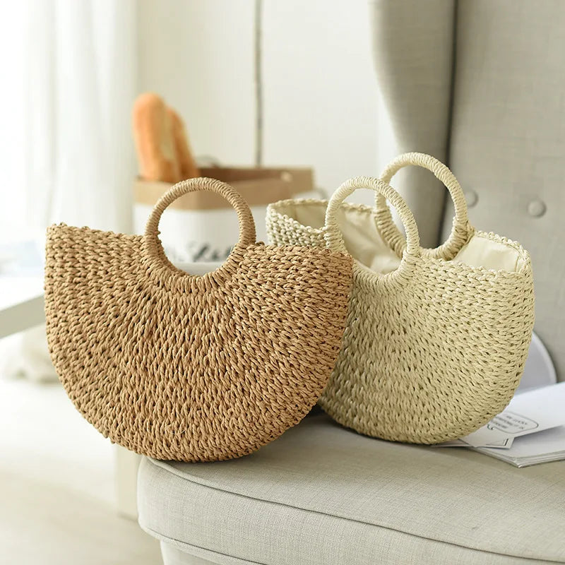 HANDWOVEN HALF-MOON STRAW BAG