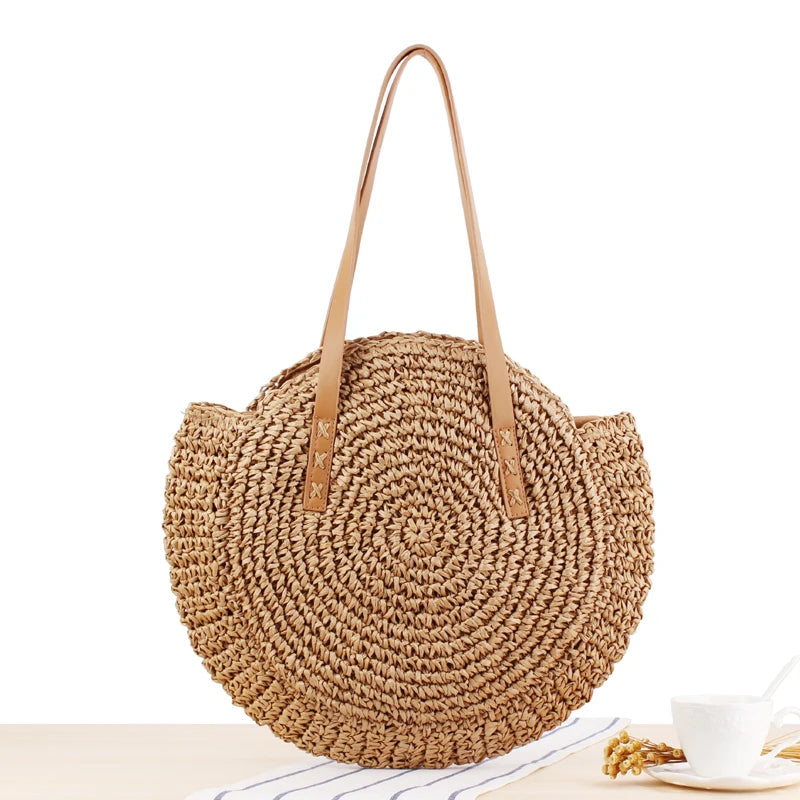 VINTAGE ROUND BEACH STRAW BAG