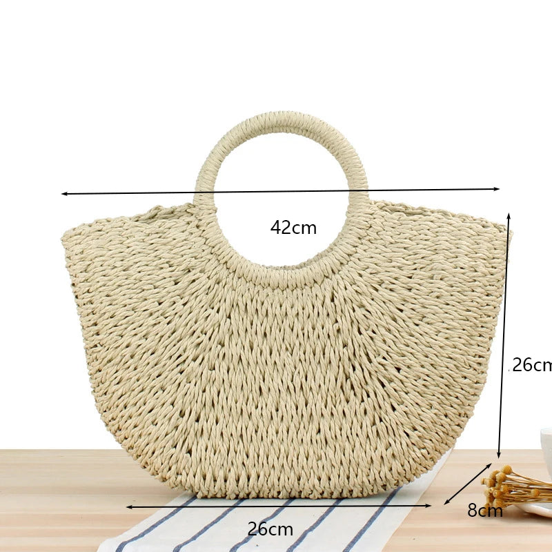 HANDWOVEN HALF-MOON STRAW BAG
