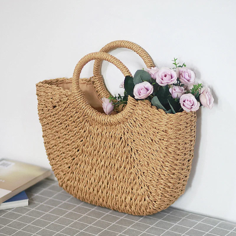 HANDWOVEN HALF-MOON STRAW BAG