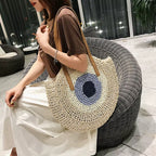 WOVEN ROUND STRAW ZIPPER BAG SOLELII
