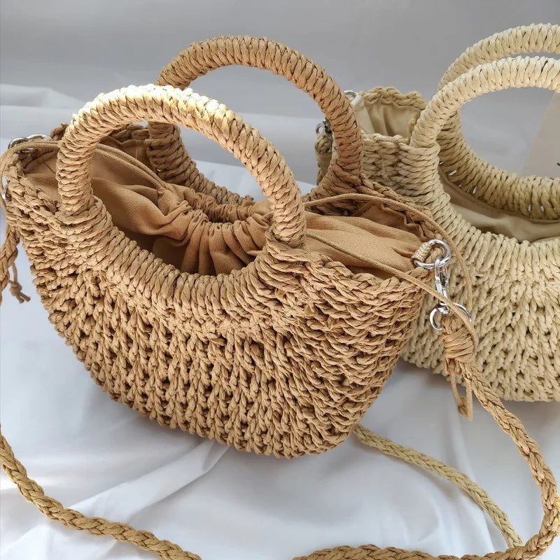 HANDWOVEN HALF-MOON STRAW BAG