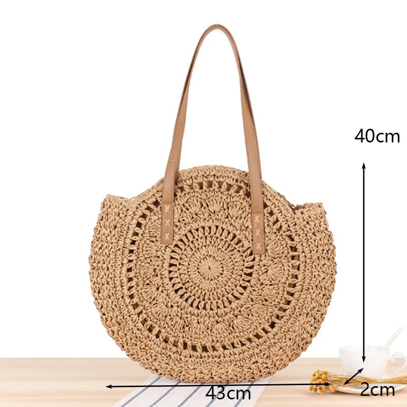 VINTAGE ROUND BEACH STRAW BAG