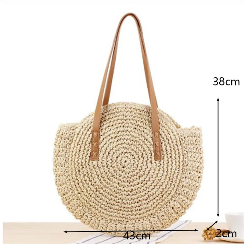 VINTAGE ROUND BEACH STRAW BAG
