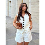 VINTAGE COTTON LINEN SHORTS SET SOLELII