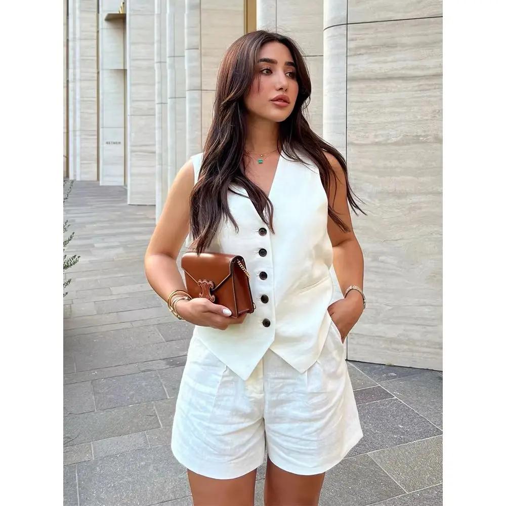 VINTAGE COTTON LINEN SHORTS SET SOLELII