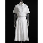 SHORT-SLEEVED SHIRT WITH COLLAR AND HIGH-WAISTED A-LINE SKIRT SET SOLELII