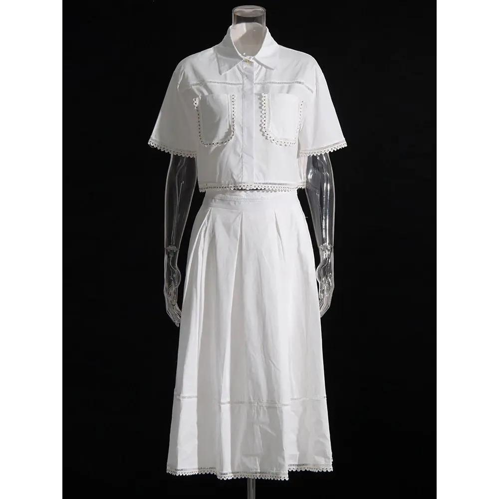 SHORT-SLEEVED SHIRT WITH COLLAR AND HIGH-WAISTED A-LINE SKIRT SET SOLELII