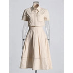 SHORT-SLEEVED SHIRT WITH COLLAR AND HIGH-WAISTED A-LINE SKIRT SET SOLELII