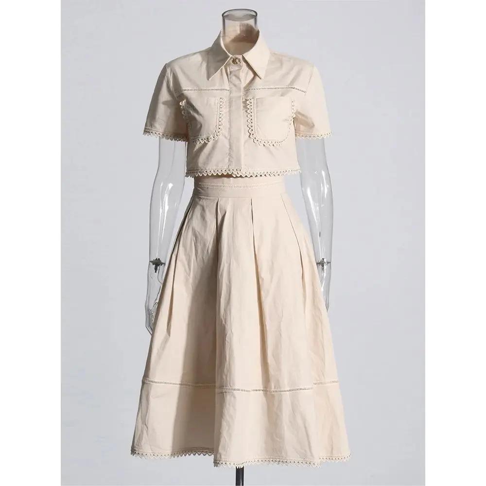 SHORT-SLEEVED SHIRT WITH COLLAR AND HIGH-WAISTED A-LINE SKIRT SET SOLELII