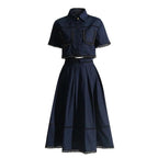 SHORT-SLEEVED SHIRT WITH COLLAR AND HIGH-WAISTED A-LINE SKIRT SET SOLELII
