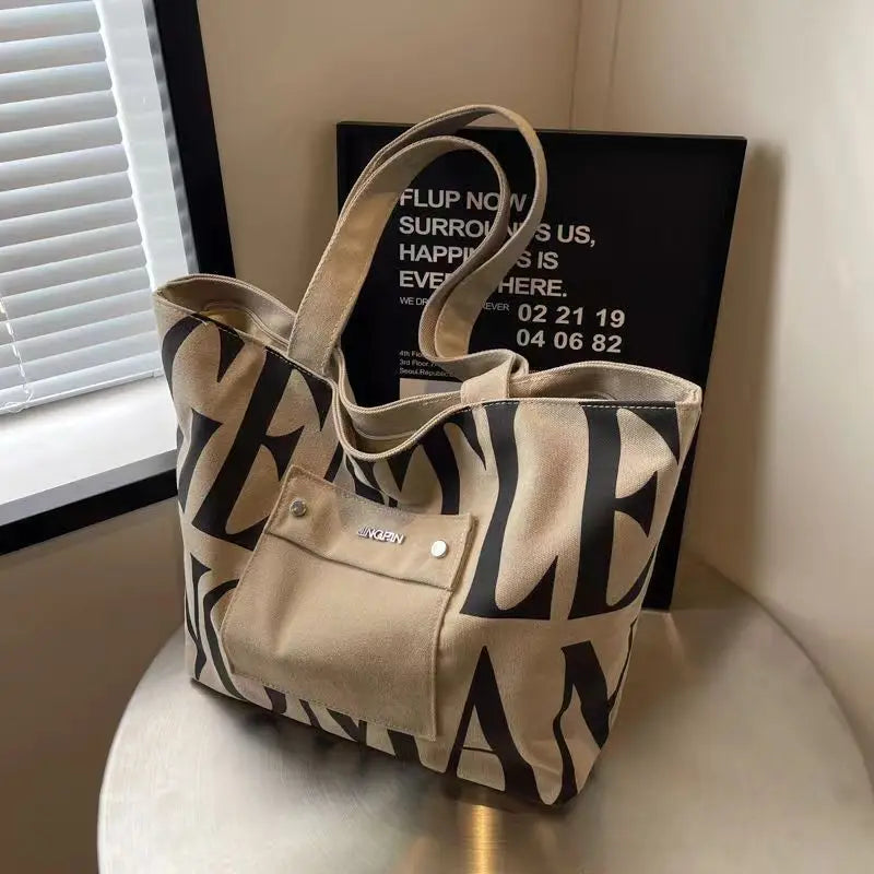 SINGLE SHOULDER LETTER TOTE BAG