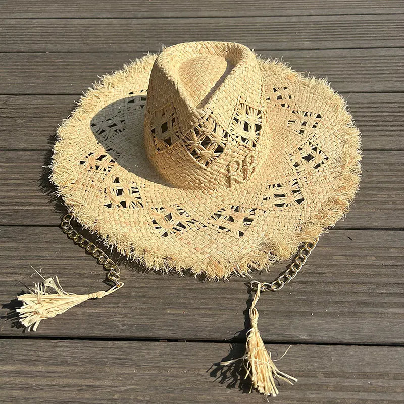 PANAMA HAT WITH PEARLS WIDE BRIM ANTI-UV