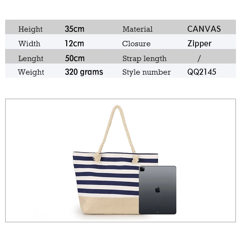 LARGE STRIPED BEACH BAG