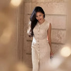 SLEEVELESS KNITTED DRESS WITH ROUND NECK SOLELII