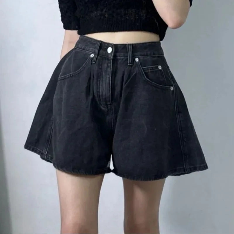 REALEFT SHORTS JEANS A-LINE WHITE