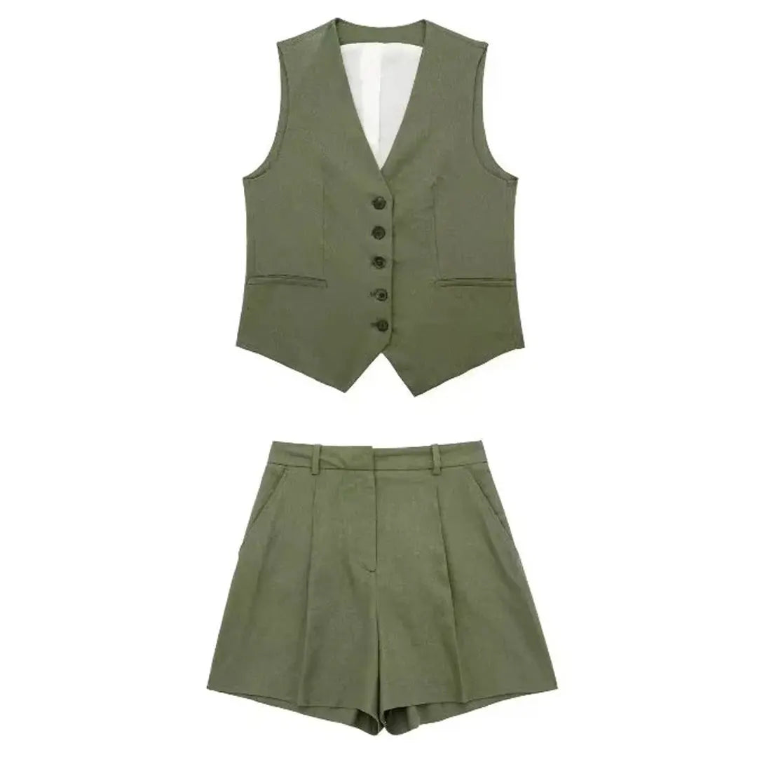VINTAGE COTTON LINEN SHORTS SET