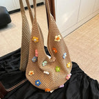 BOHEMIAN KNIT STRAW ZIPPER TOTE SOLELII