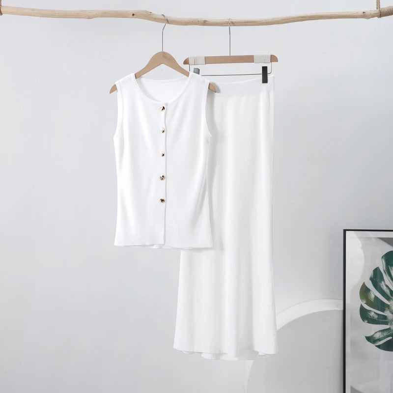KNIT WAISTCOAT & MIDI SKIRT SET