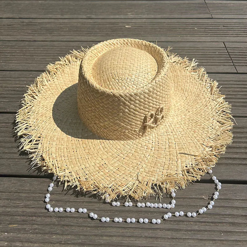 PANAMA HAT WITH PEARLS WIDE BRIM ANTI-UV