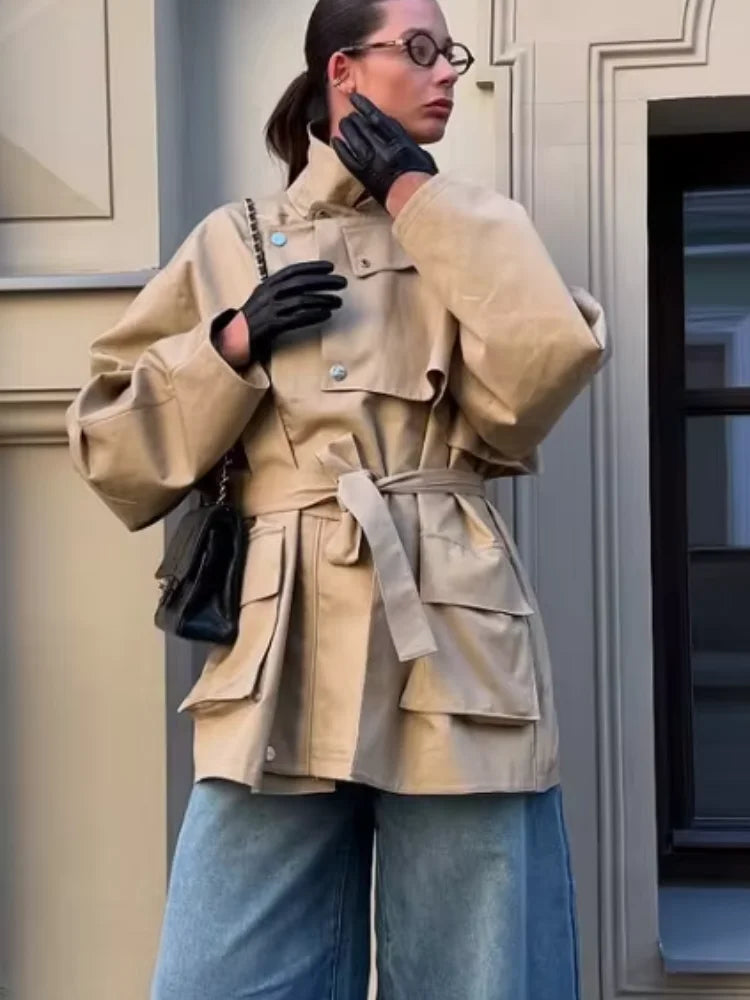 KHAKI TRENCH COAT WITH BELT