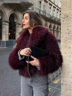 FAUX FUR COAT WITH LAPEL COLLAR SOLELII