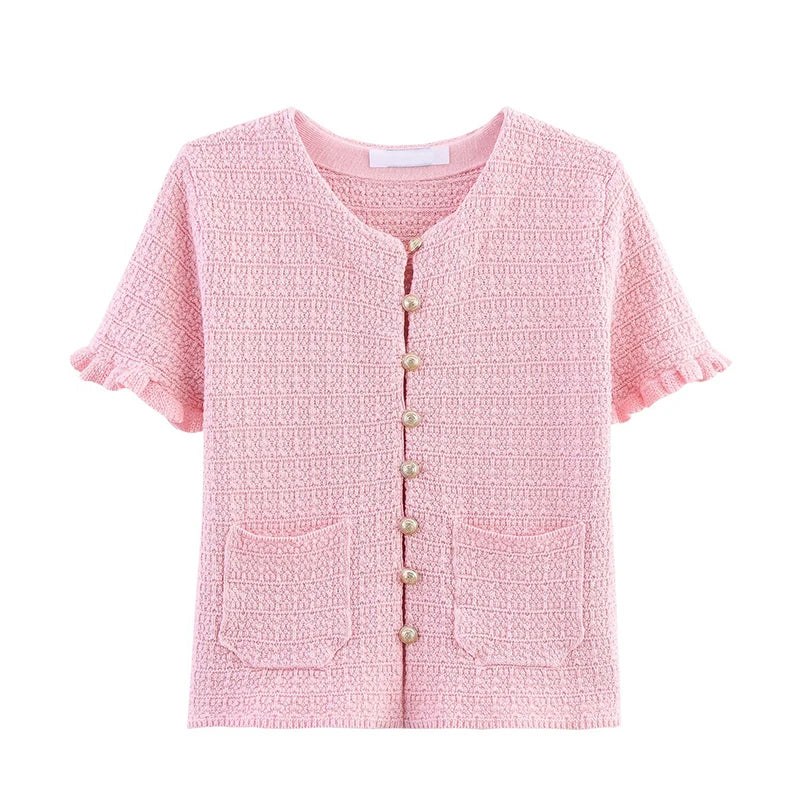 EUROPEAN AND AMERICAN STYLE KNIT CARDIGAN WITH POCKETS