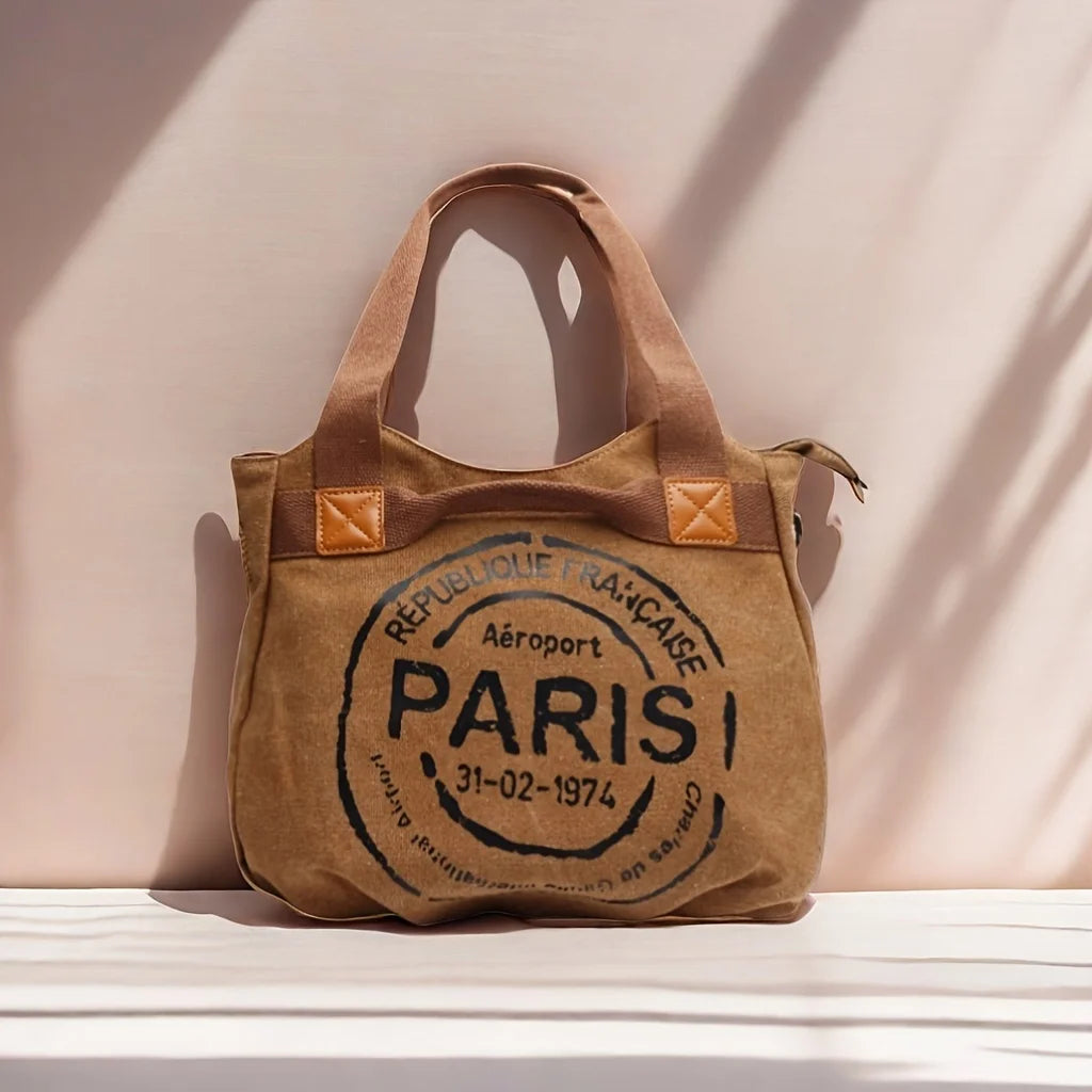 LETTER PRINT CANVAS TOTE BAG