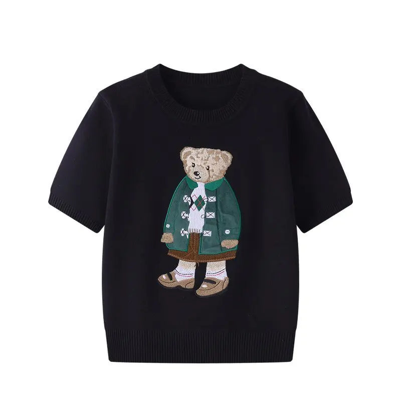 EUROPEAN STYLE LUXURY BEAR KNIT SHORT SLEEVE TOP