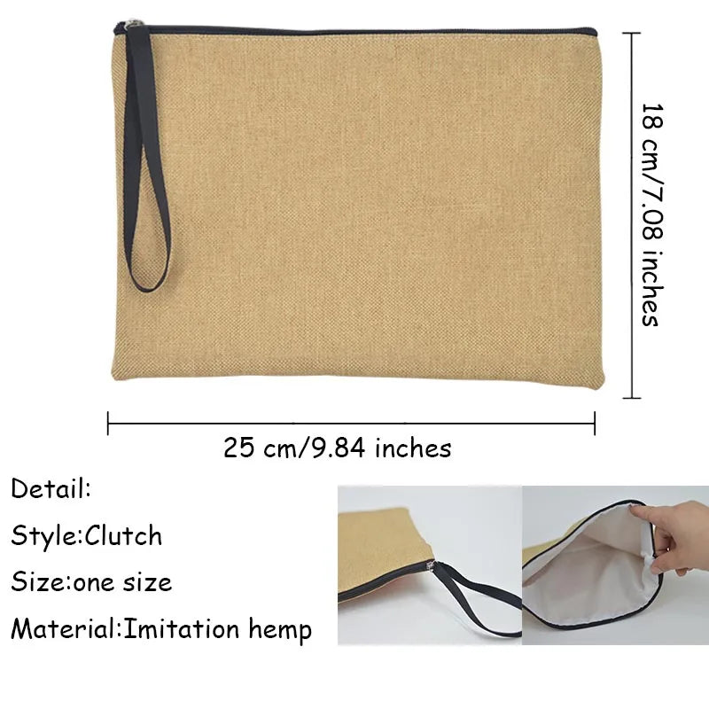 LINEN TRAVEL CLUTCH WITH ZIPPER